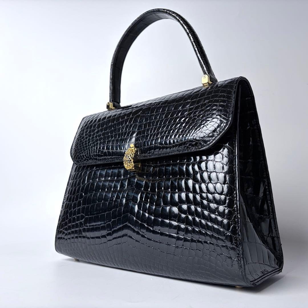 WATA‐ICHI　シャイニングクロコ　センター取り　トップハンドル　黒