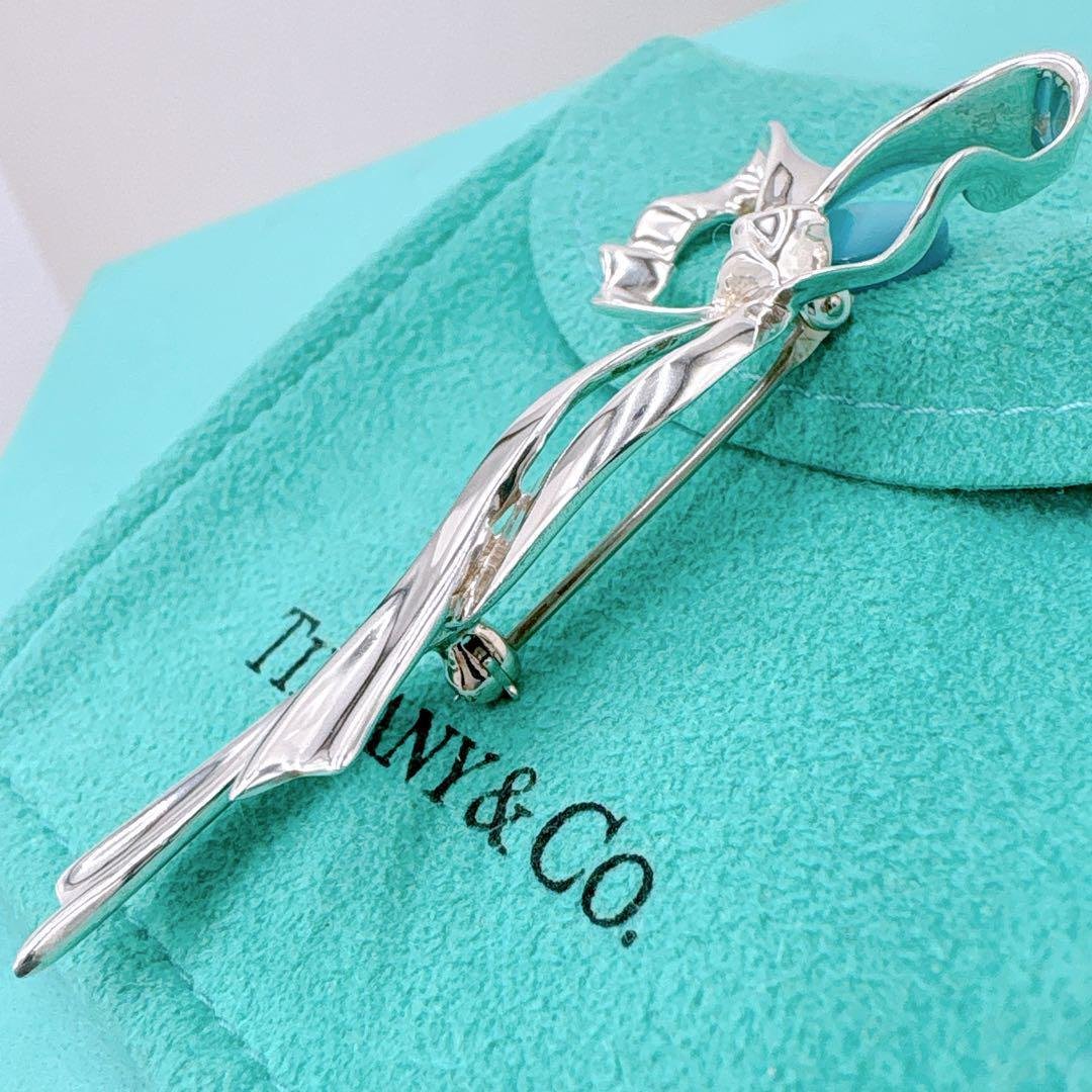 極美品 オールドティファニー リボン ブローチ シルバー925