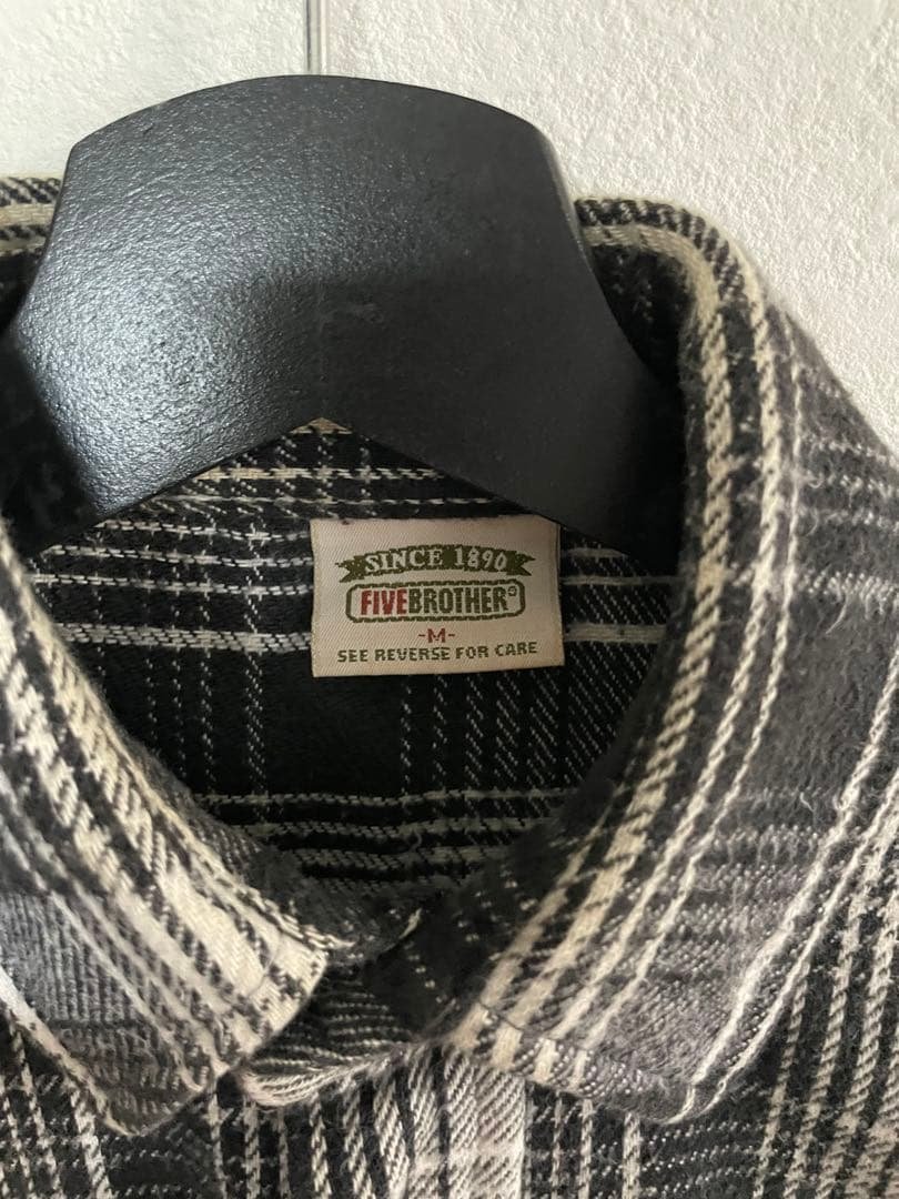 FIVE BROTHER チェック ヘビー ネル シャツ ブラック オンブレ