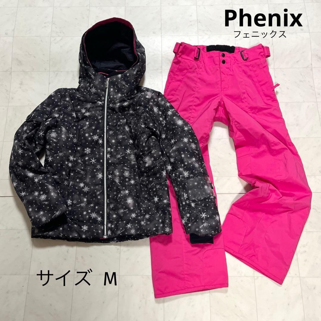 フェニックス スキーウエア レディース M ピンク 黒 雪模様 ウエア上下