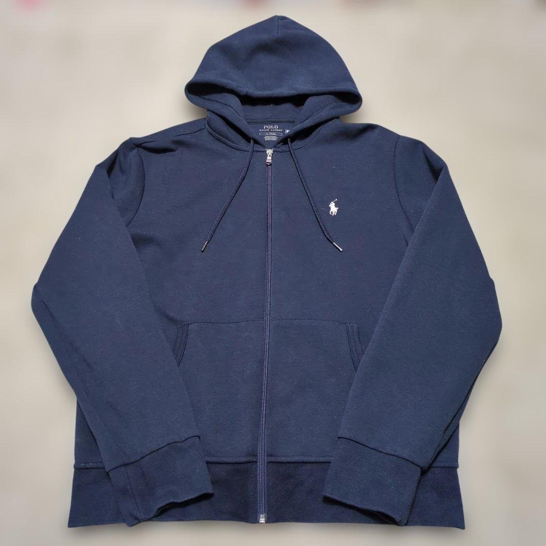 大人気　ポロラルフローレン　ダブルニット フルジップフーディ　ネイビー　M