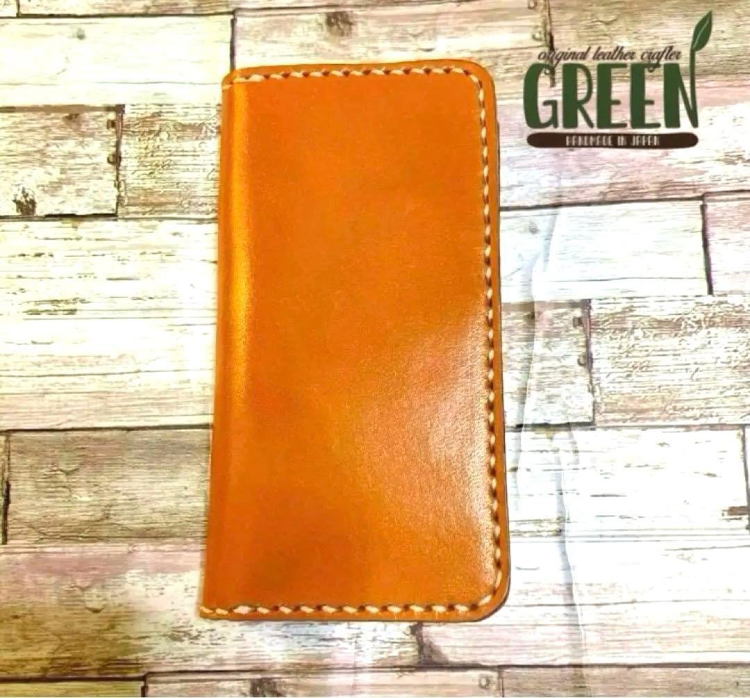 栃木レザー　キャメル　iPhoneケース　2枚ポケット付き　手帳型　本革