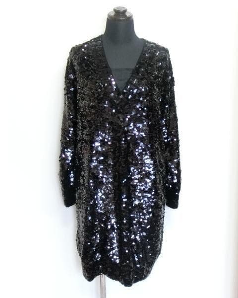 【極美品】グッチ コレクションライン 総スパンコール ニットワンピース L 黒
