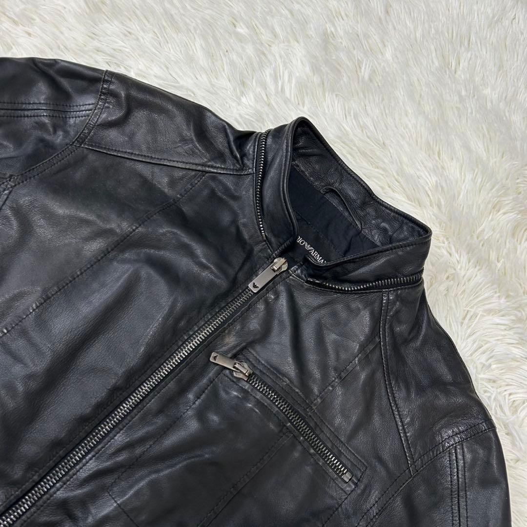 【美品/XL】エンポリオ アルマーニ レザージャケット ライダース 本革 黒