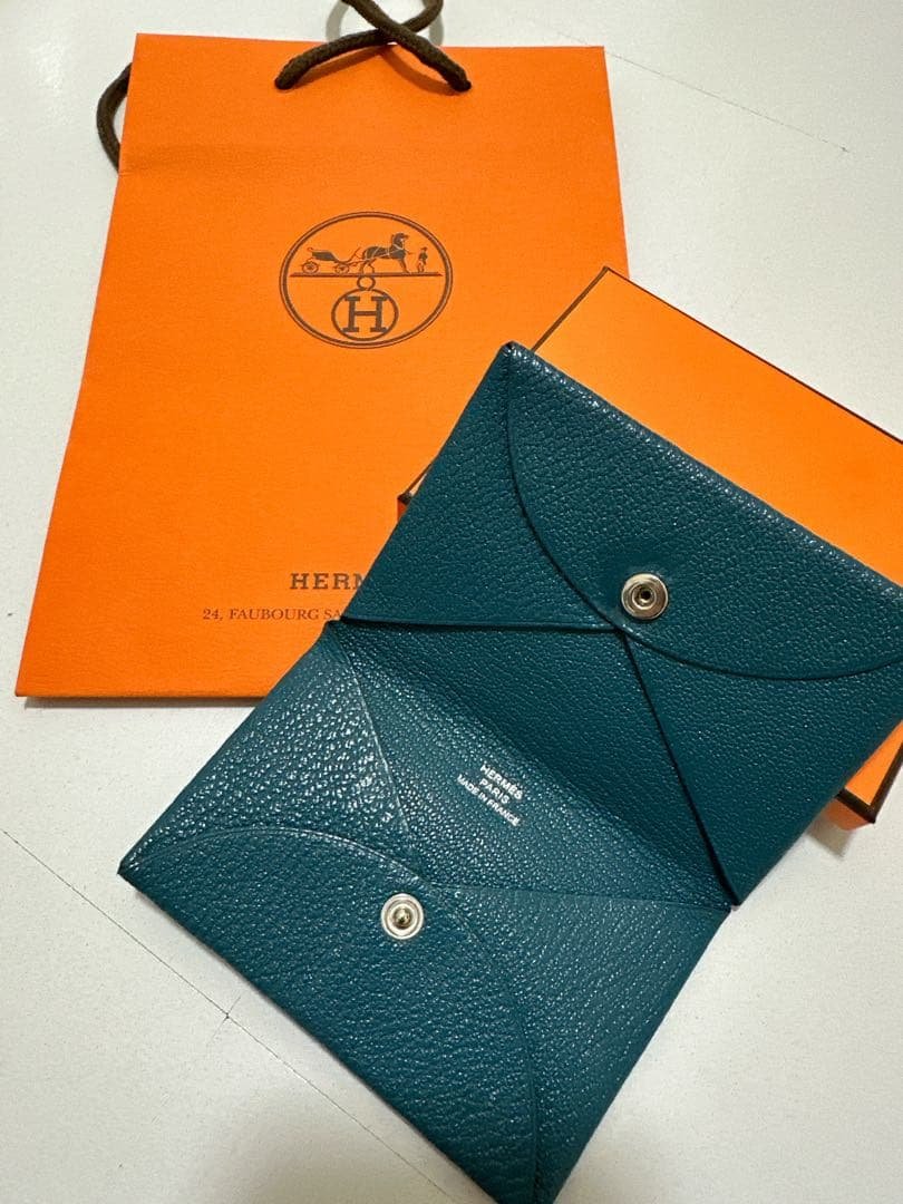 土日がラスト★エルメス カルヴィ BLEU PAON カードケース箱付き D刻印