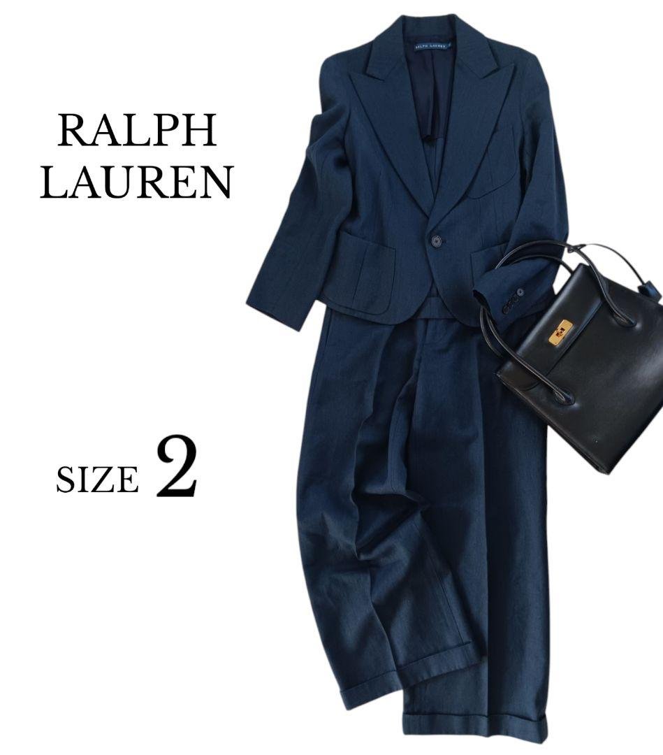 ラルフローレン パンツスーツセットアップ ワイドパンツ テーラード ネイビー