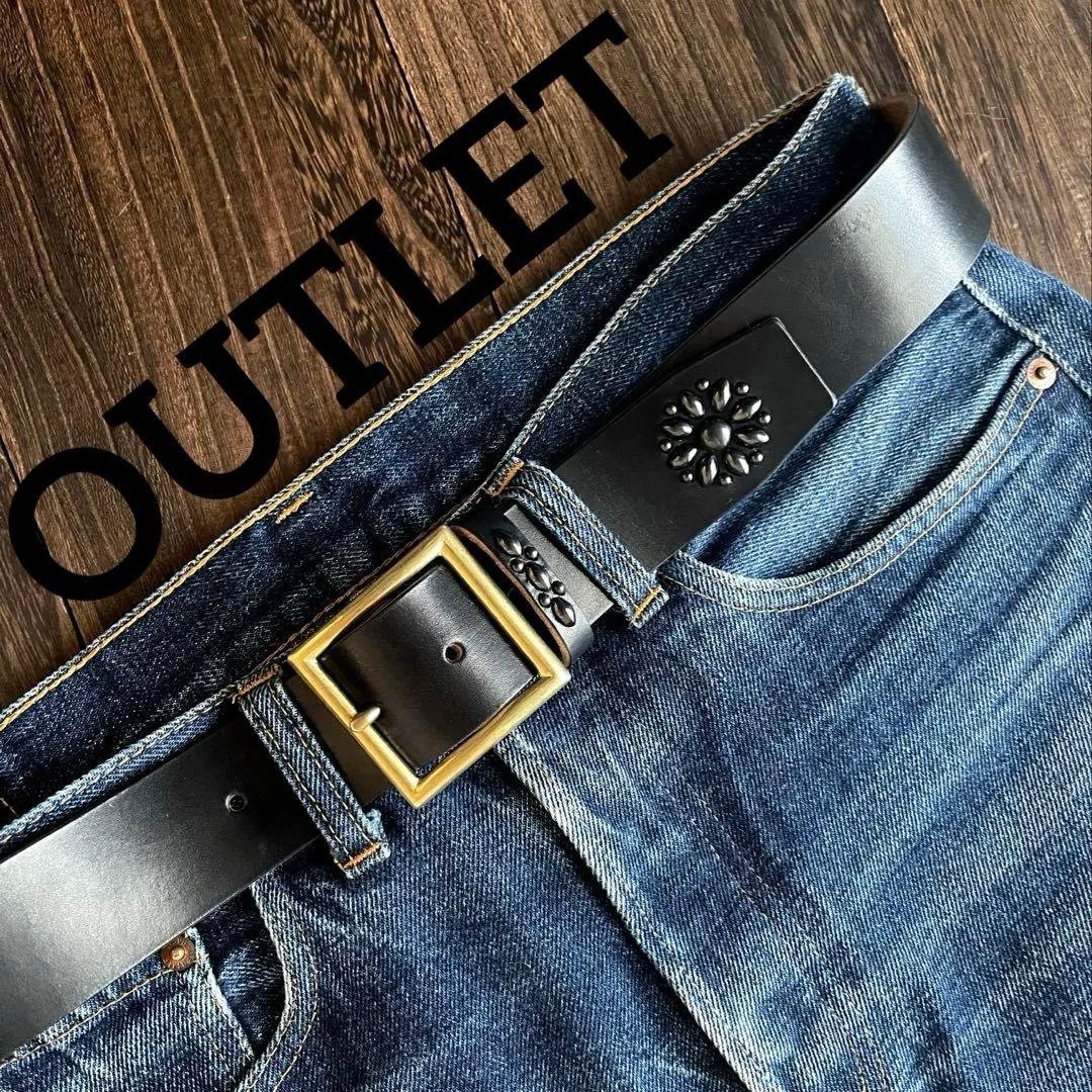 アウトレット品スタッズギャリソンベルト　サドルレザー真鍮4cmHTC CALEE