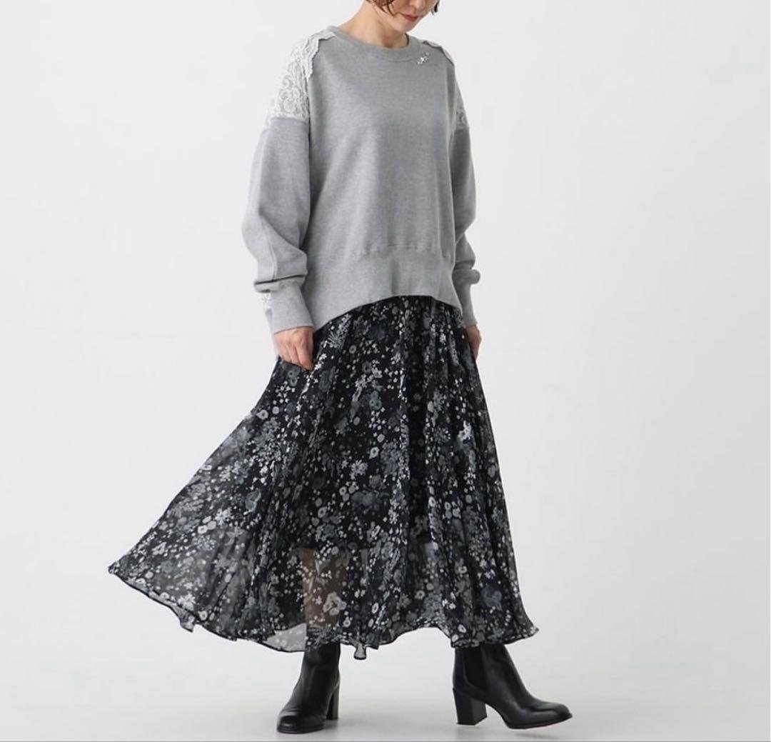 新品　未使用　完売　CHONO ミドル丈 モノトーン 花柄 アクトレスフラワー