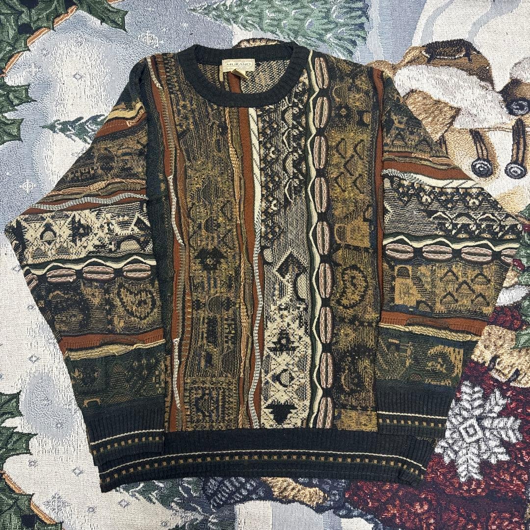 90s 古着 MURANO 3Dニット XLサイズ