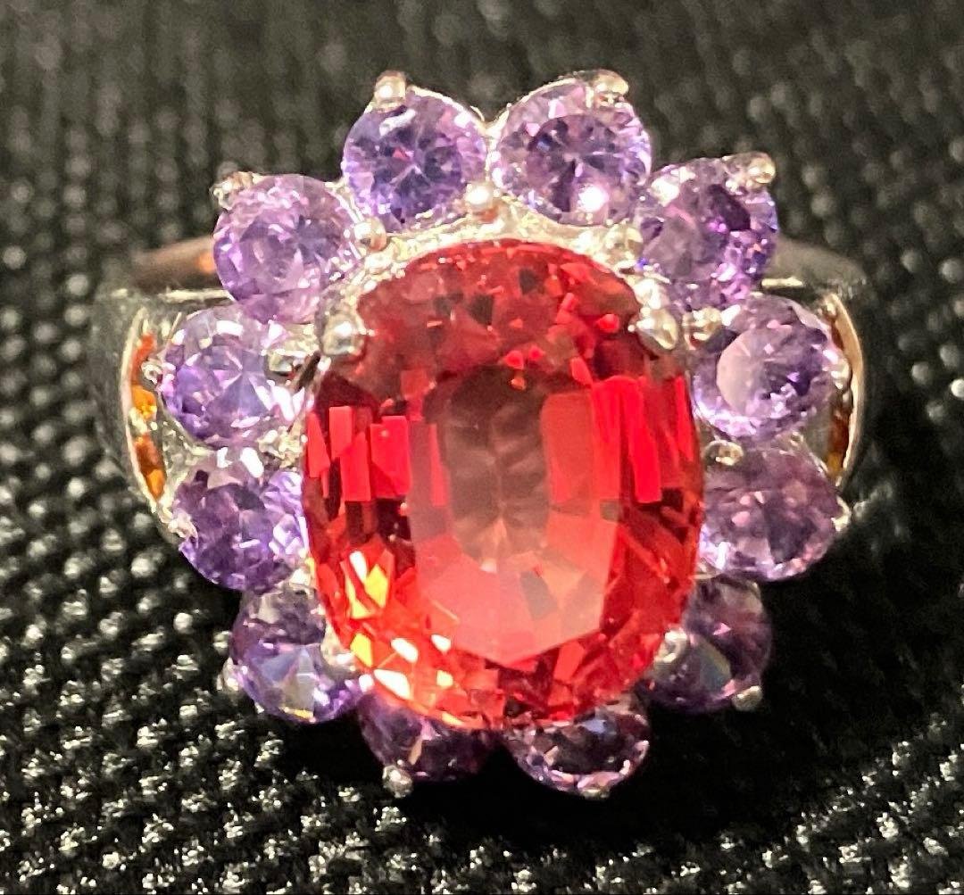スリランカ産 天然ピンクオレンジサファイア4.7CT パープルサファイア 指輪