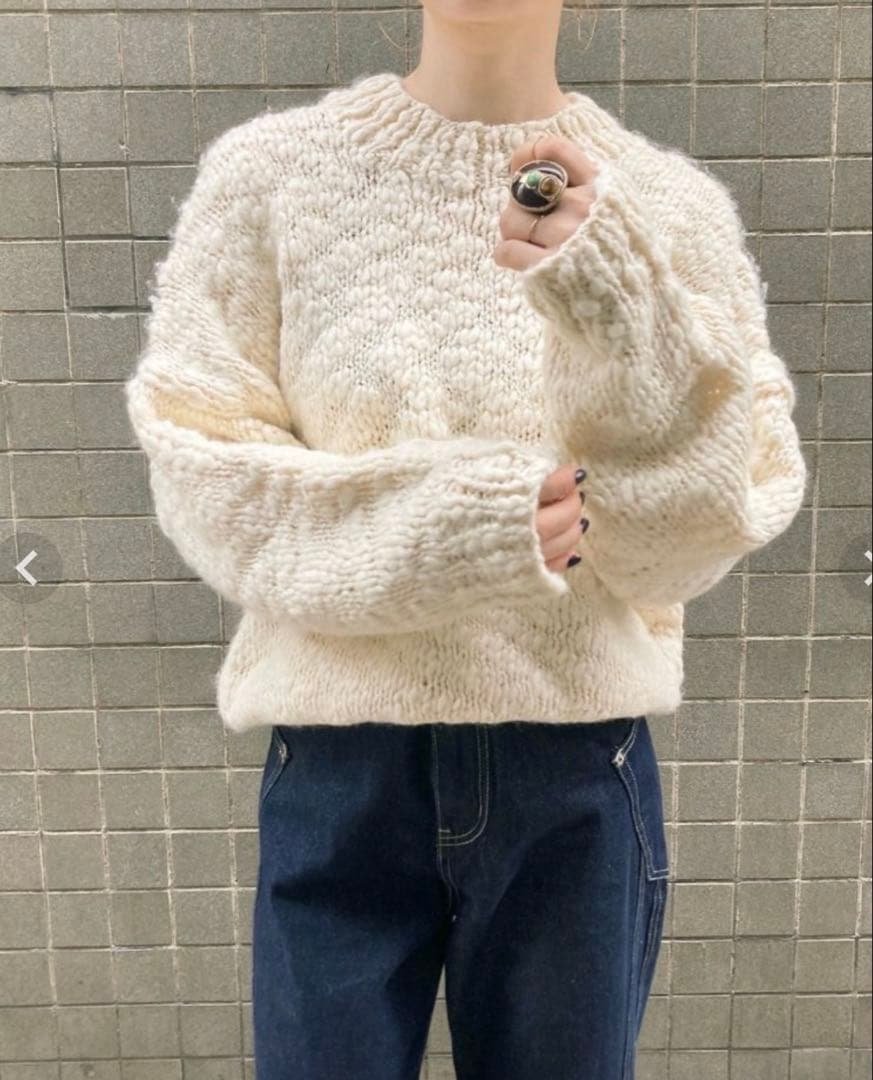 ISOOK スラブヤーンリボンデザインハンドニット