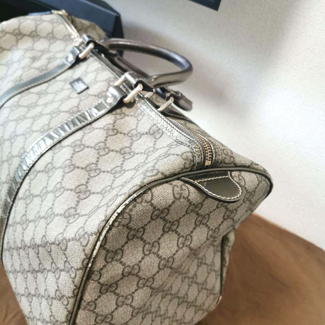 GUCCI　ボストンバックGG柄　シルバーメッキ調