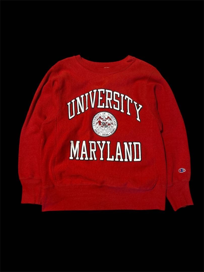 90s Championリバースウィーブ刺繍タグUSA製メリーランド3段ロゴ