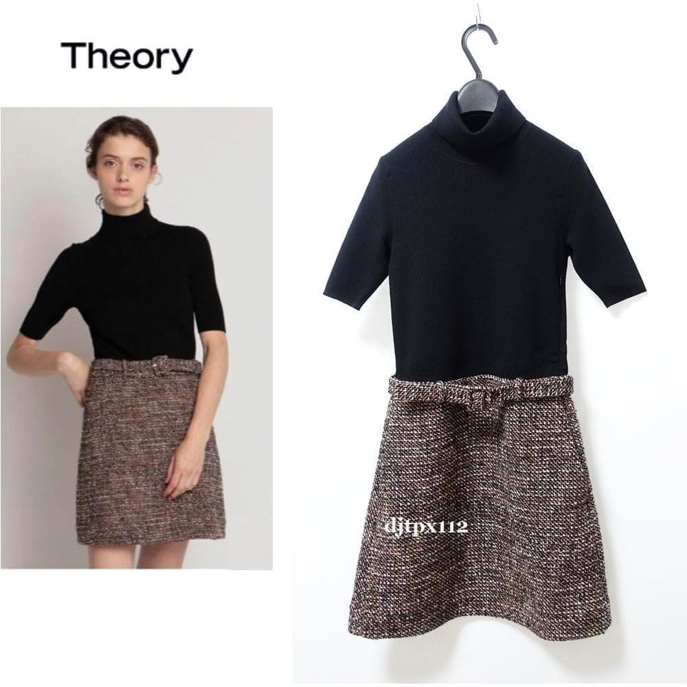 新品同様*Theory*2022*ツイードコンビ タートルワンピース*サイズP