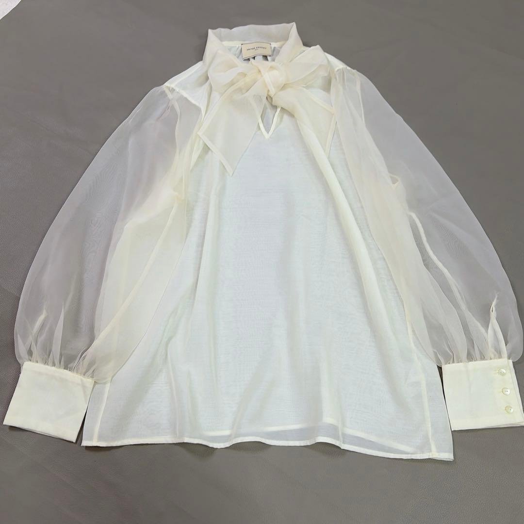 ユナイテッドアローズ ボウタイ シアー ブラウス 生成り　セレモニー　38