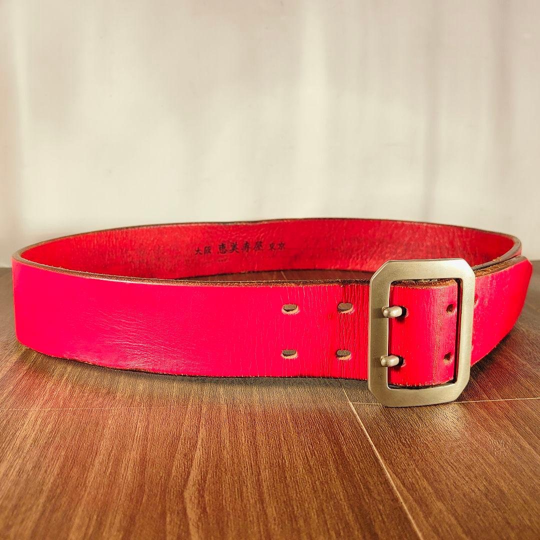 【ヴィンテージ】EVISU　恵比寿屋 高級極厚ドレスベルト 赤艶本革日本製正規品
