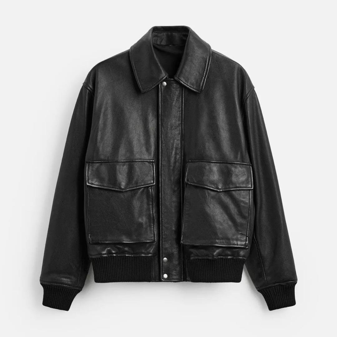 ZARA 本革 A-2フライトブルゾン BLACK Sサイズ