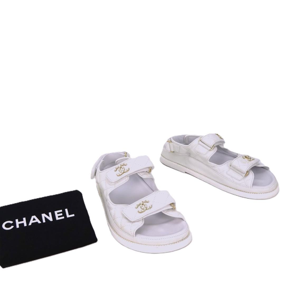 本物良品■シャネル■ココマーク マトラッセ キャビアスキン サンダル 37C