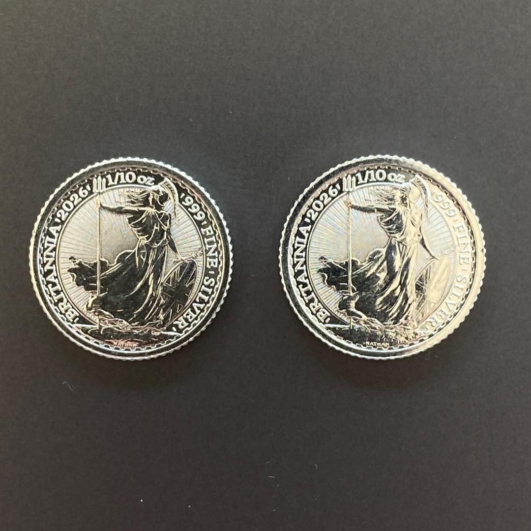 2枚 x 2026年 イングランド ブリタニア 銀貨 1/10 オンス