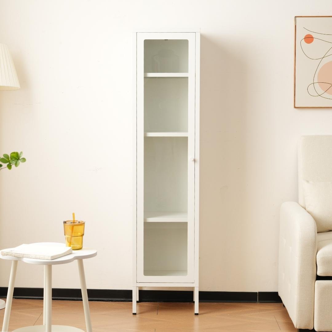 ホワイト キャビネットスリム リビング収納 幅35*奥行30*高さ150CM